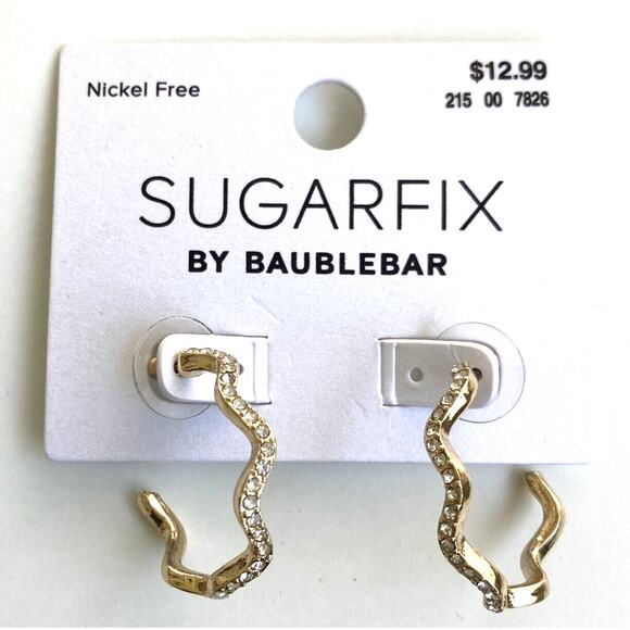 SUGARFIX by BaubleBar Jewelry - Zig Zag Hoop Earrings SUGARFIX by BaubleBar Crystal and Gold Tone NEW